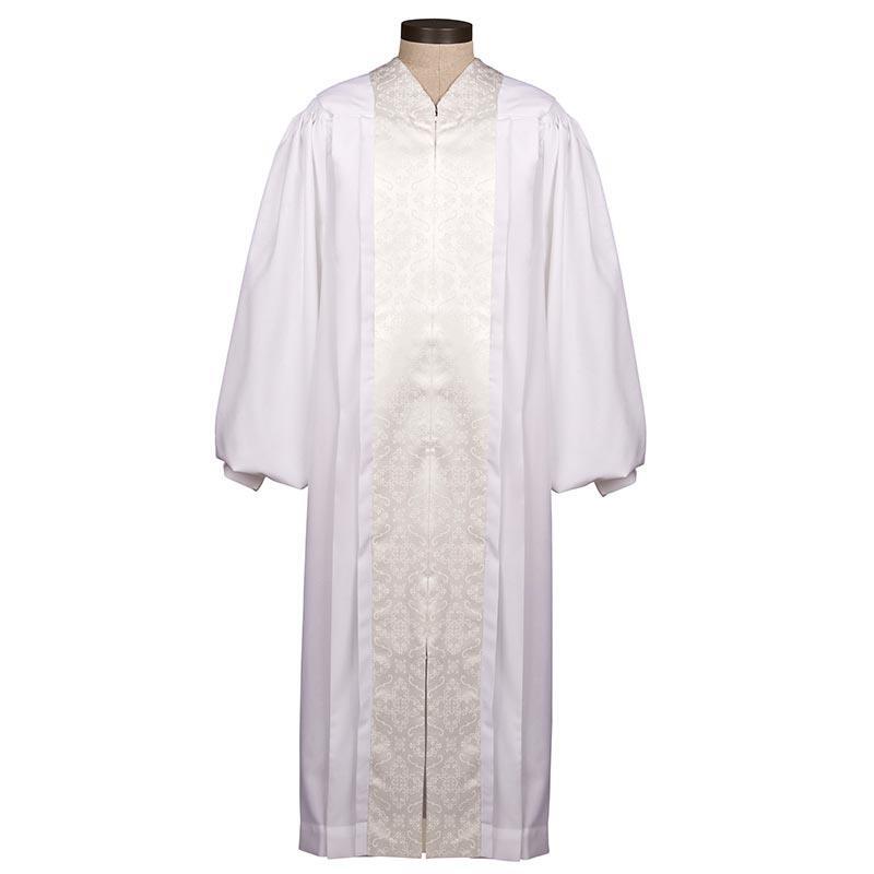 White Pulpit Robe with Jacquard Panels 53 In Back Length