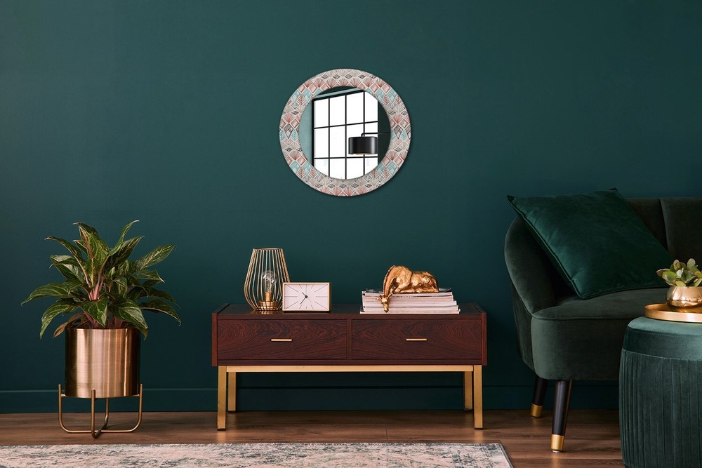 Modern Framed Wall Mirror with Patterned Frame Ready to Hang Ethnic Pattern