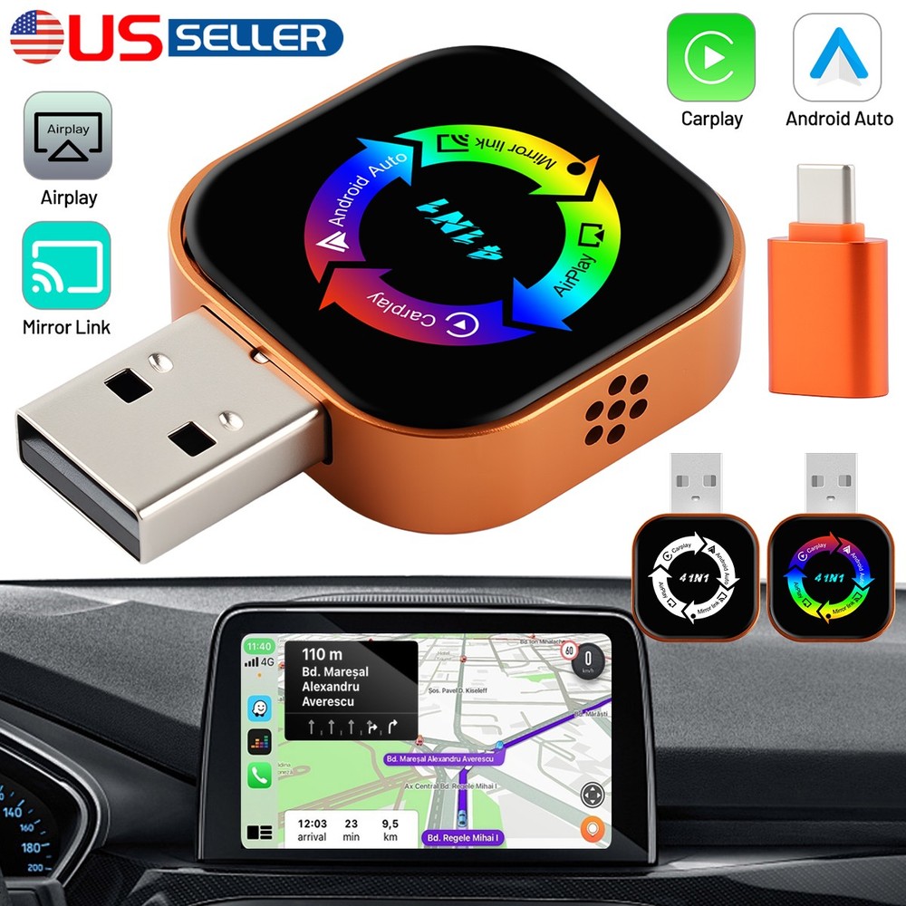 4-IN-1 Mini Carplay Adapter Wireless Carplay & Android Auto & Mirror Link