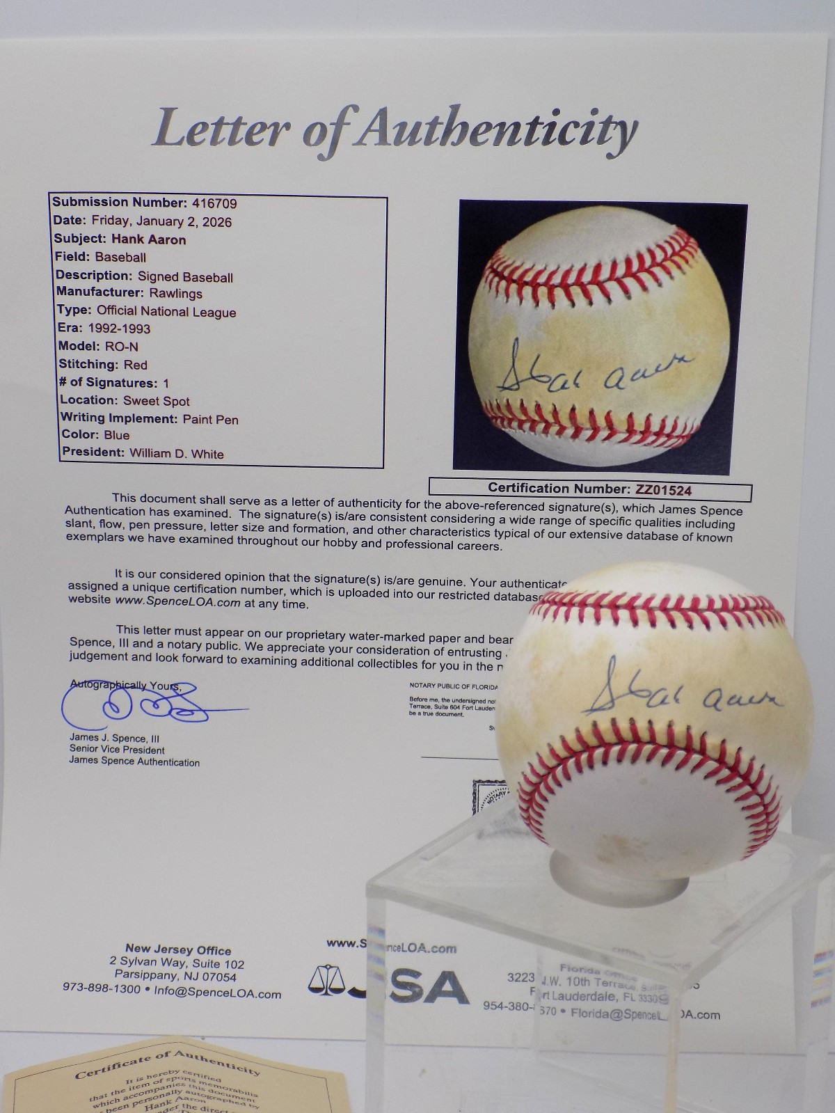 HANK AARON HOF Signed Autograph NL Baseball Braves SWEET SPOT JSA 💎 LOA