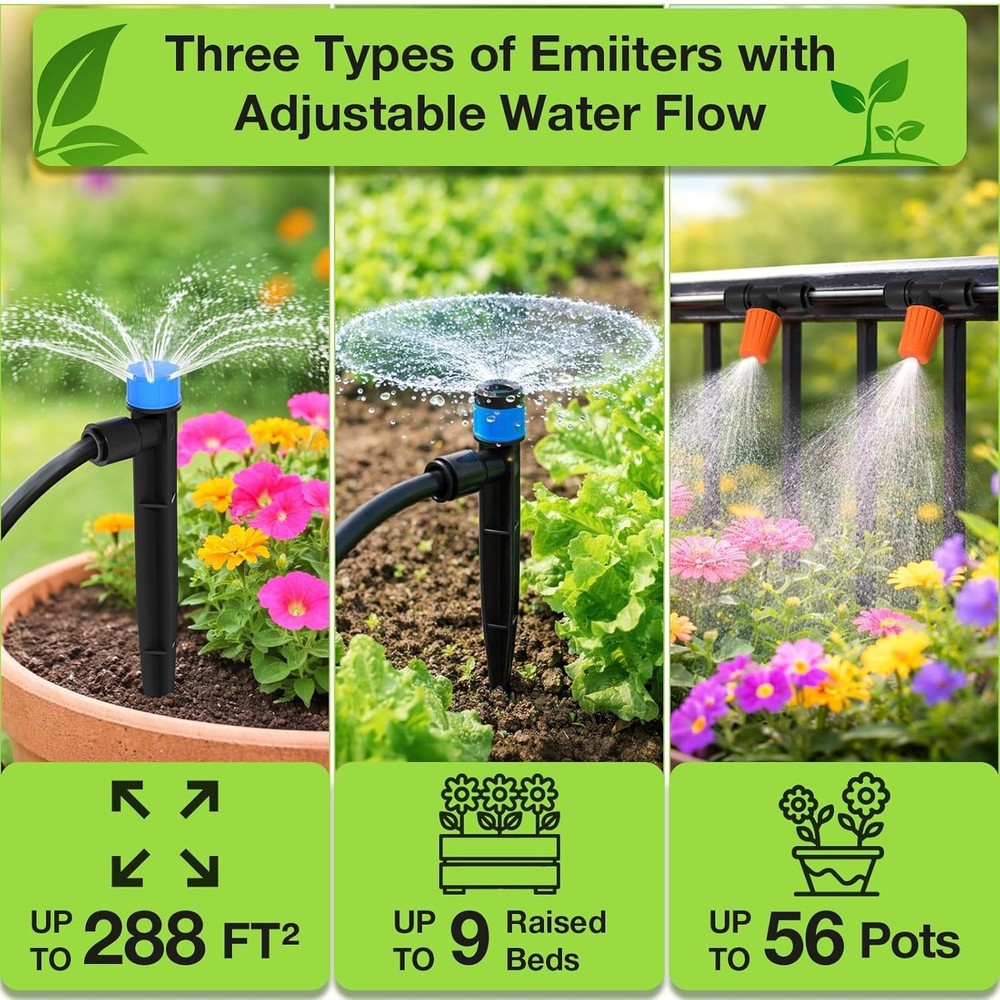 300FT Drip Irrigation System Kit, Automatic Watering