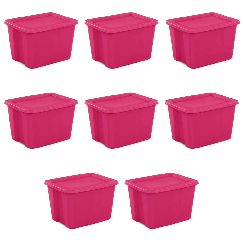 Sterilite Large Storage Bin, 18 Gallon Plastic Storage Container - 8 pack - Pink
