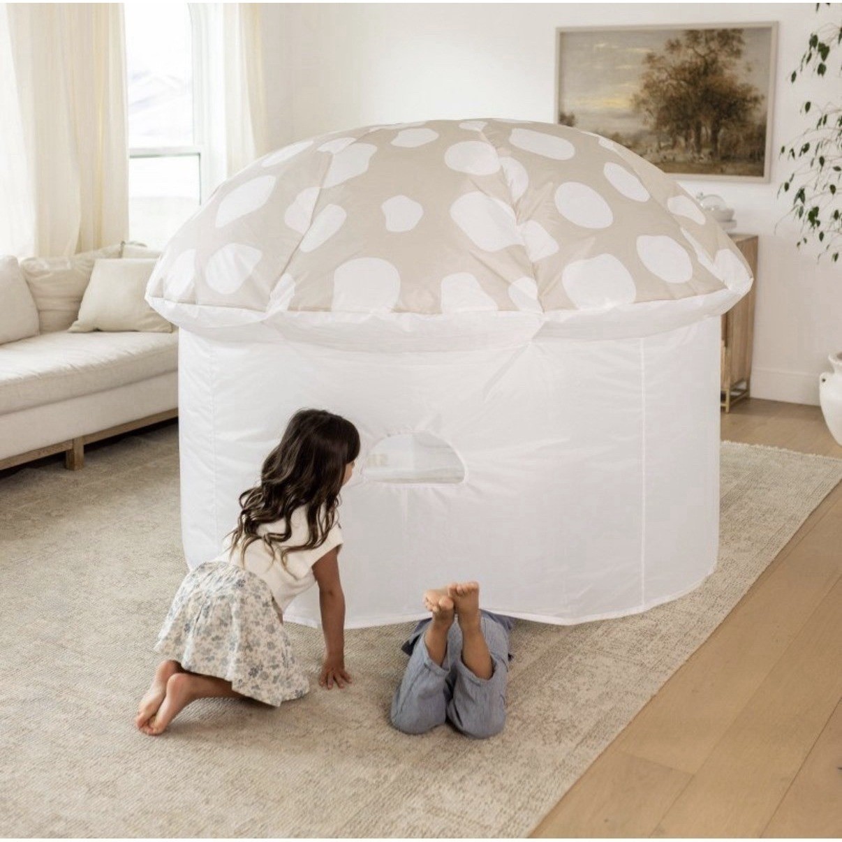 SMOL Air Fort Inflatable Mushroom Tent Kids Play Fort Beige Polka Dot NEW Sealed