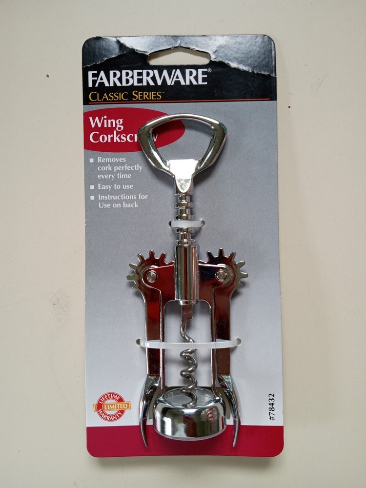 Farberware Silver Wing 6" Classic Corkscrew Wine Bottle Opener. New!