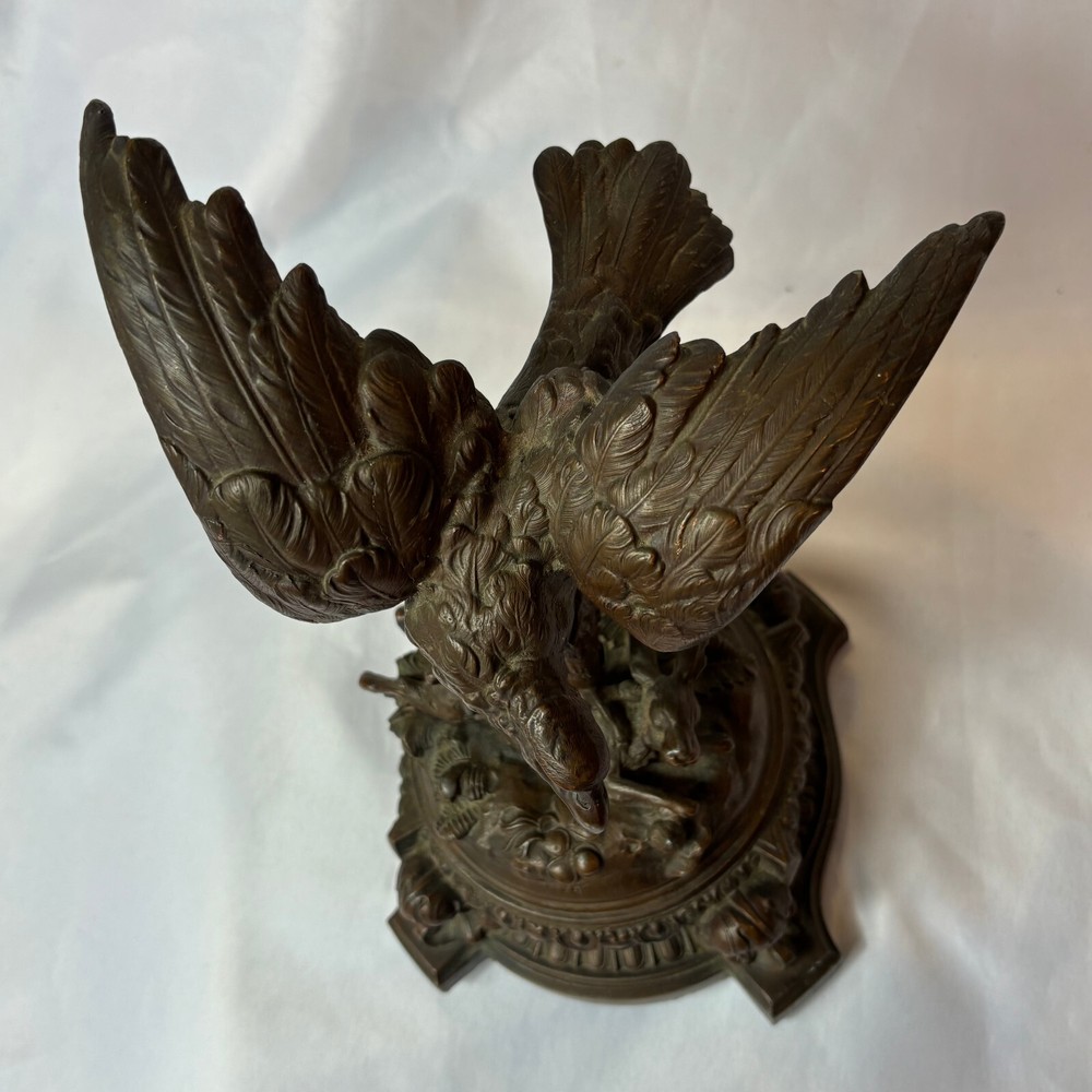Antique Bronze Statue Eagle Clutching Rabbit