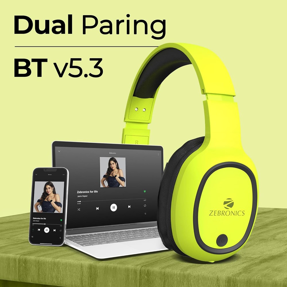 ZEBRONICS Thunder Bluetooth Wireless On Ear Headphone FM, mSD, 60hrs, Yellow,