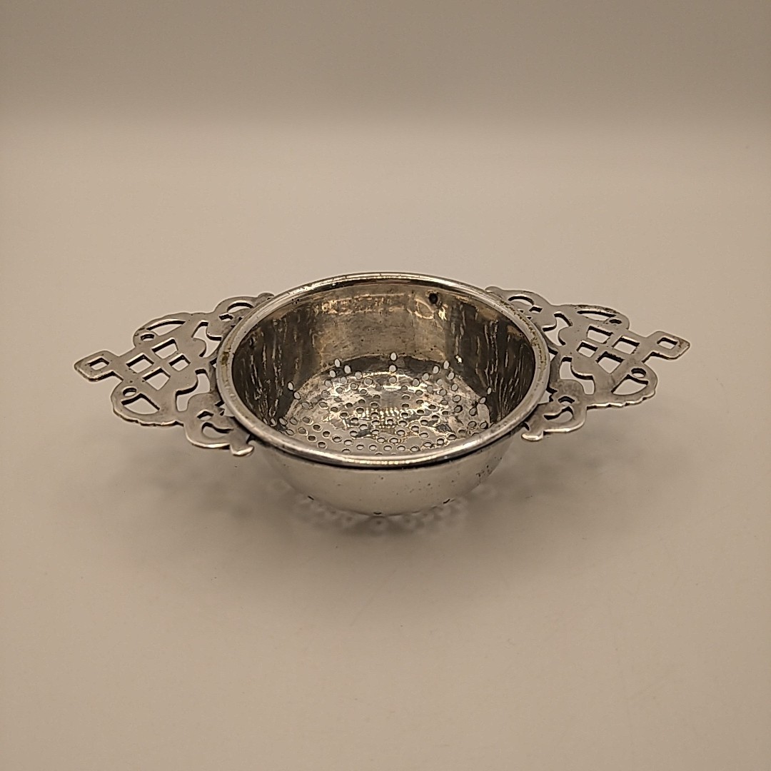 Victorian Tea Strainer EPNS England Hallmarked Star Pattern Scroll