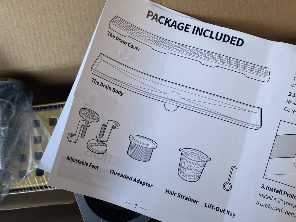 HTOH 24 Inch Linear Shower Drain Rectangular Floor Drain Brushed Gold