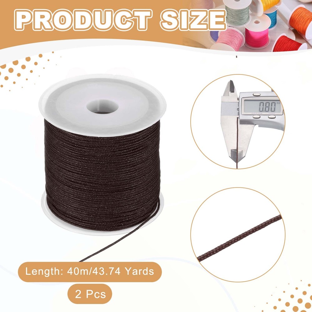 2 pcs 0.8mm String for Bracelets, 44 Yards Beading Thread(Dark Brown)