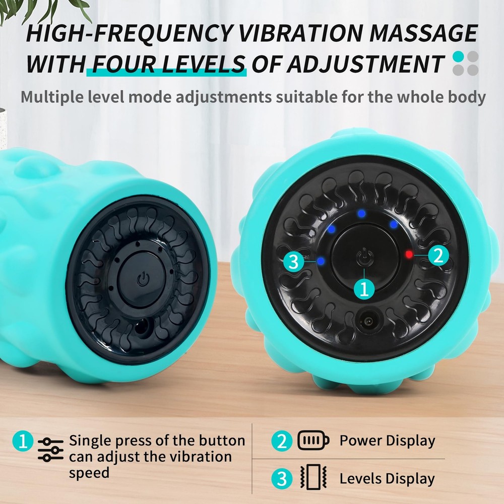 High-Density Vibrating Foam Roller Blue with 4 Customizable Speeds for Deep T...