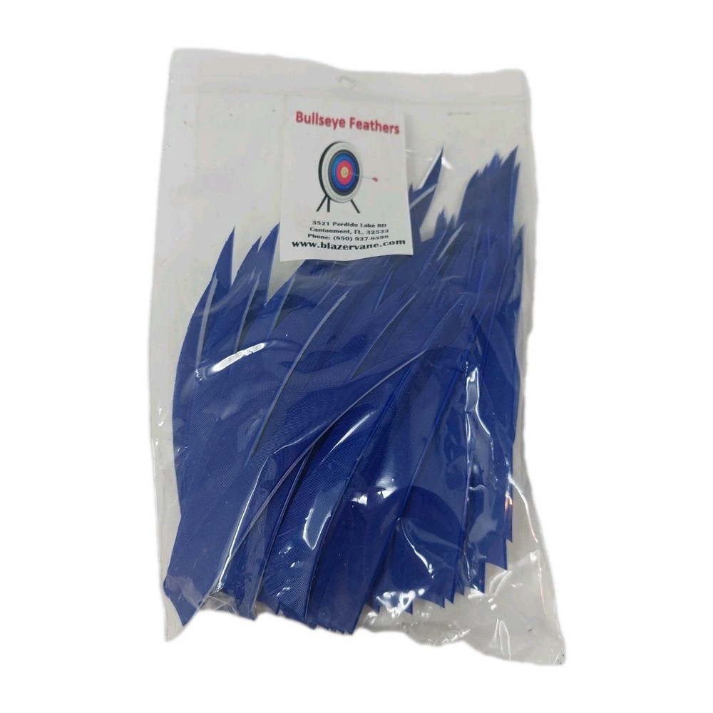 100pk Bullseye Archery Feathers 5" Right Wing: Shield Solid Elite Blue