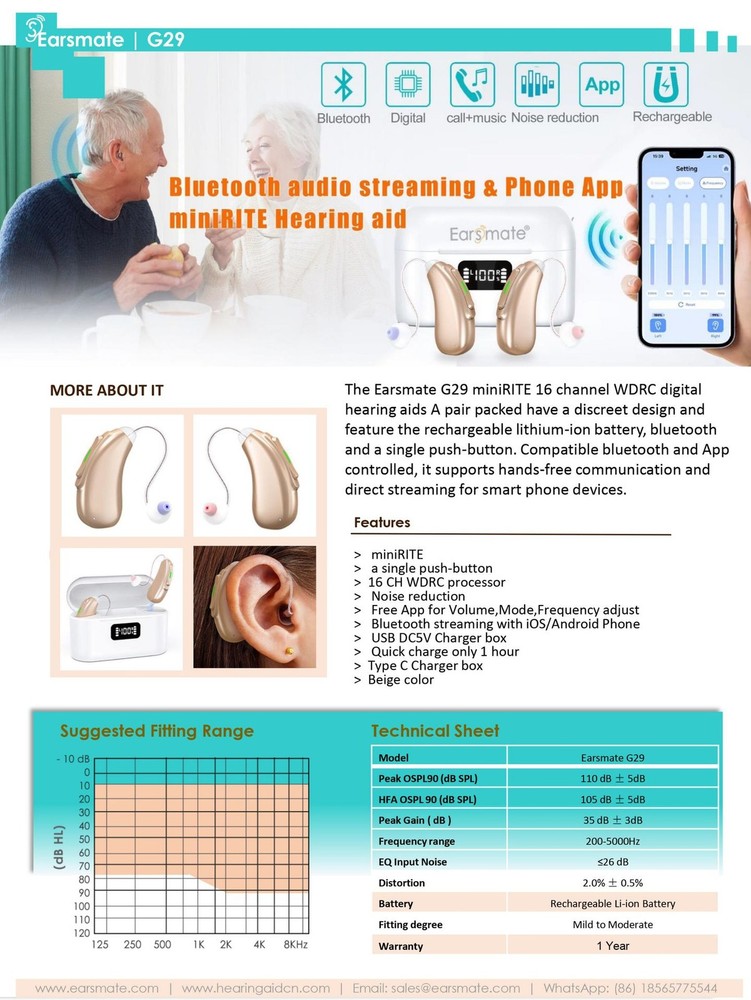 Rechargeable BTE Programmable Digital Bluetooth Hearing Aids With App Control