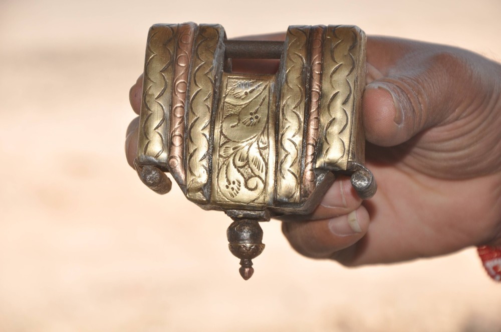 Vintage Iron Engraved Brass Fitted Handcrafted Solid Padlock