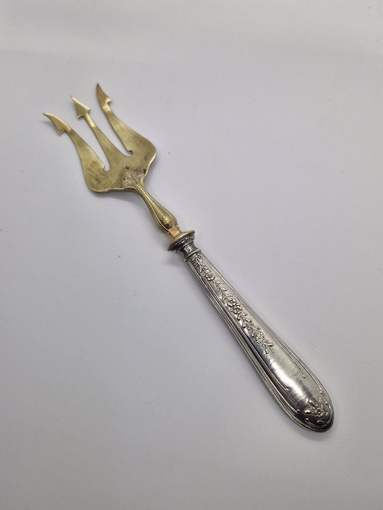 Vintage Antique brass fork with silver handle