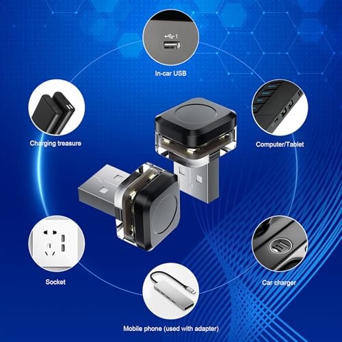 4 PCS Car Interior USB LED Lights, Square Plug-in Ambient Decor Light,