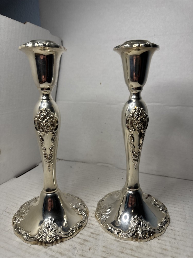 Vintage “Baroque” by Wallace 750 Silver Plated Candlesticks 8.5” Pair of 2 Fj