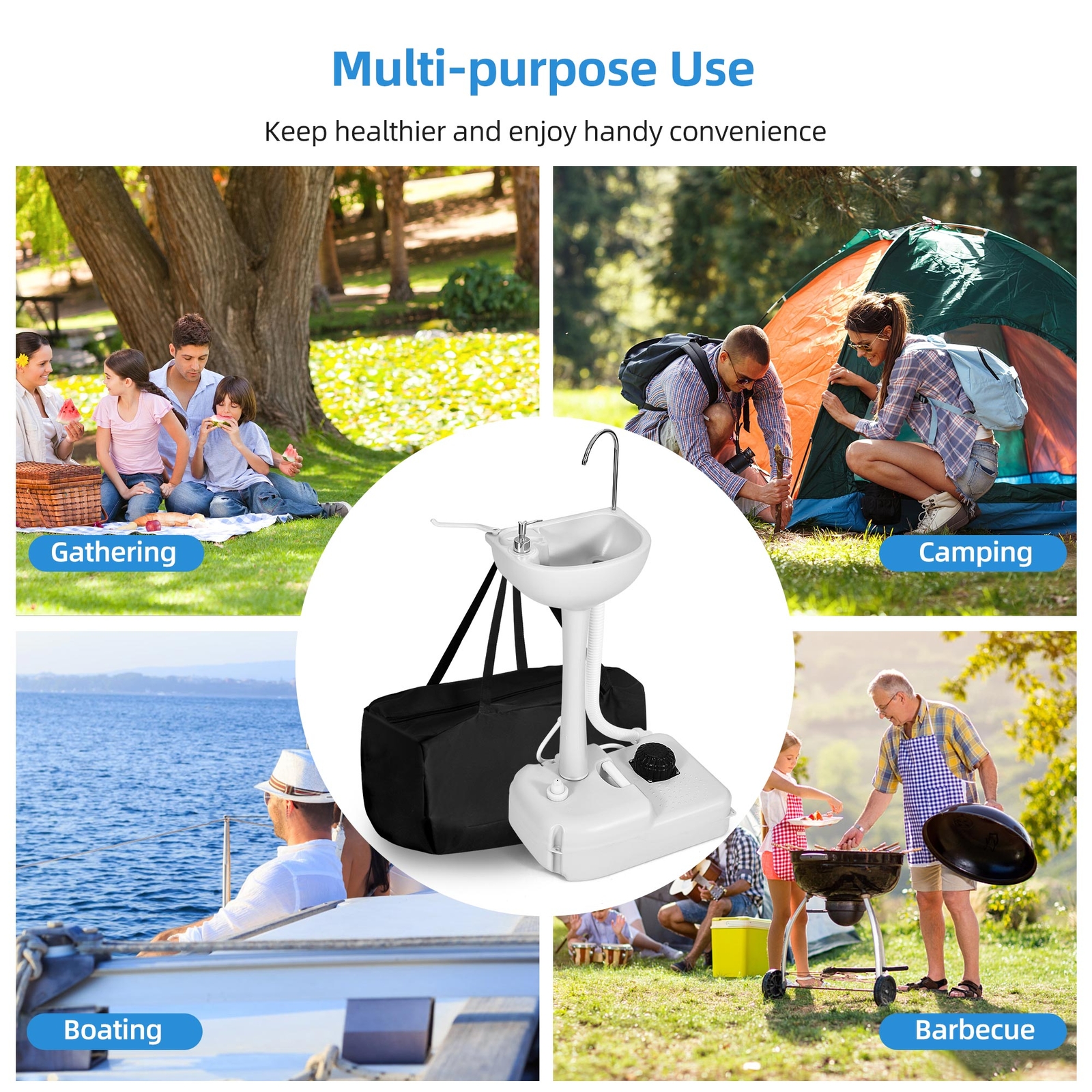 Portable Sink Camping Hand Washing Station w/ 17L Wash Basin Stand and Carry Bag