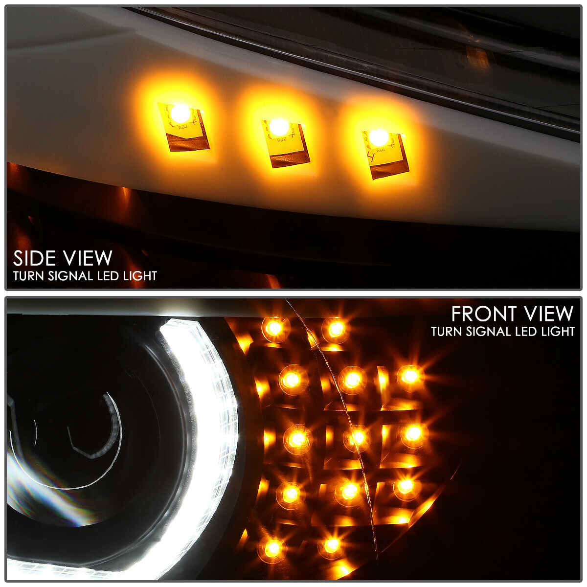 [3D U-Halo DRL+LED Signal] For 09-12 BMW E90 3-Series Projector Headlights Black