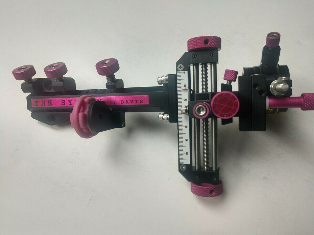 4" DAVIS TARGET SIGHT- Double knob-5.75 -black/pink knobs-scope .010 green.