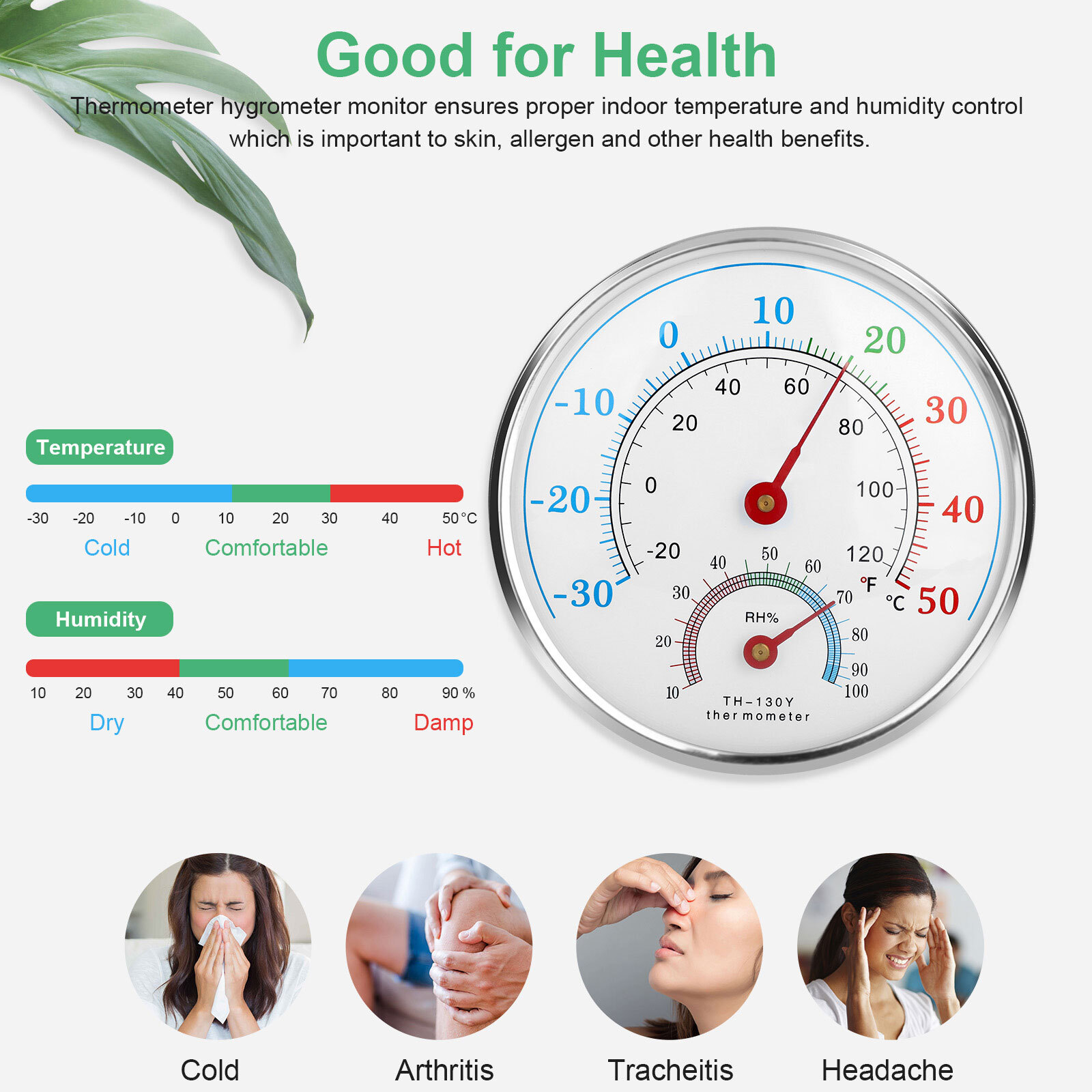 Wall Thermometer Indoor Outdoor Mount Garden Greenhouse Home Humidity Meter 2Pcs