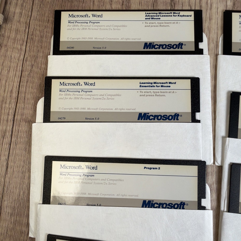 1988 Microsoft Word Processing Program Software 5.0 13 5.25” Floppy Disks