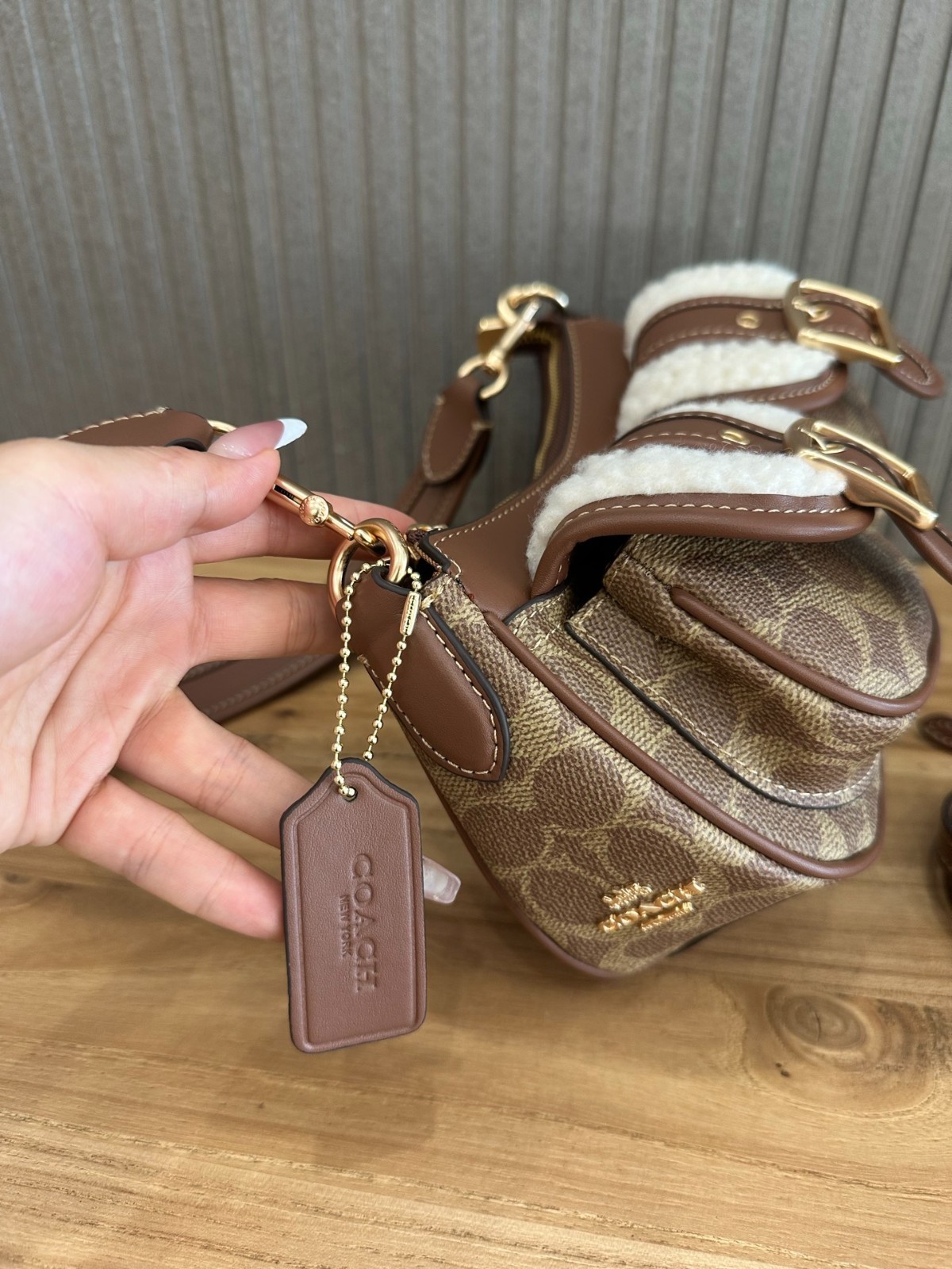 Ashton Baguette Bag In Signature Canvas Tan/Natural CY658 Outlet NEW