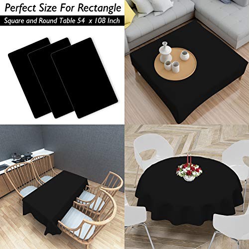 3 Pack Plastic Tablecloths for Rectangle Tables 54" x 108" Black Disposable