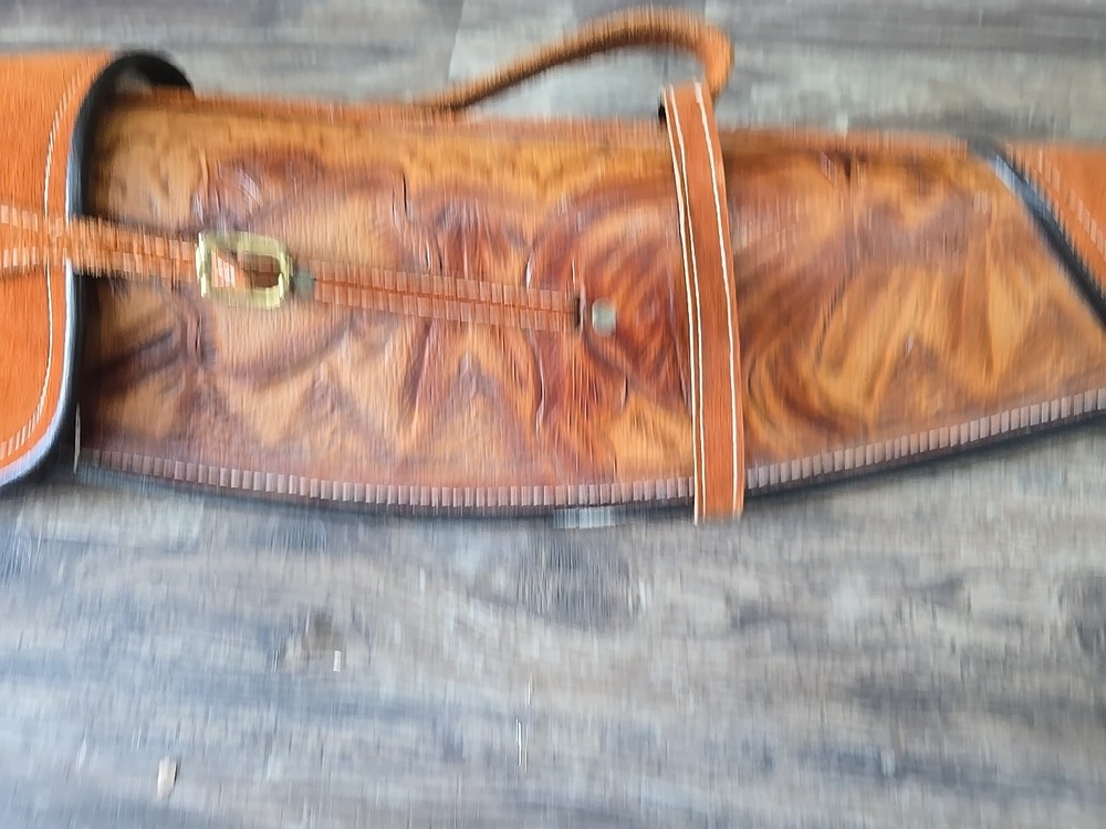 Vintage Leather Adjustable Gun Case With Bear
