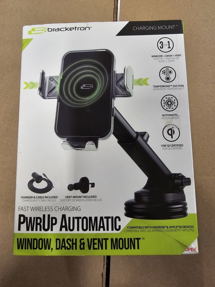 Bracketron - PwrUp Qi Automatic Dash / Window / Vent Mount for Most Cell Phones