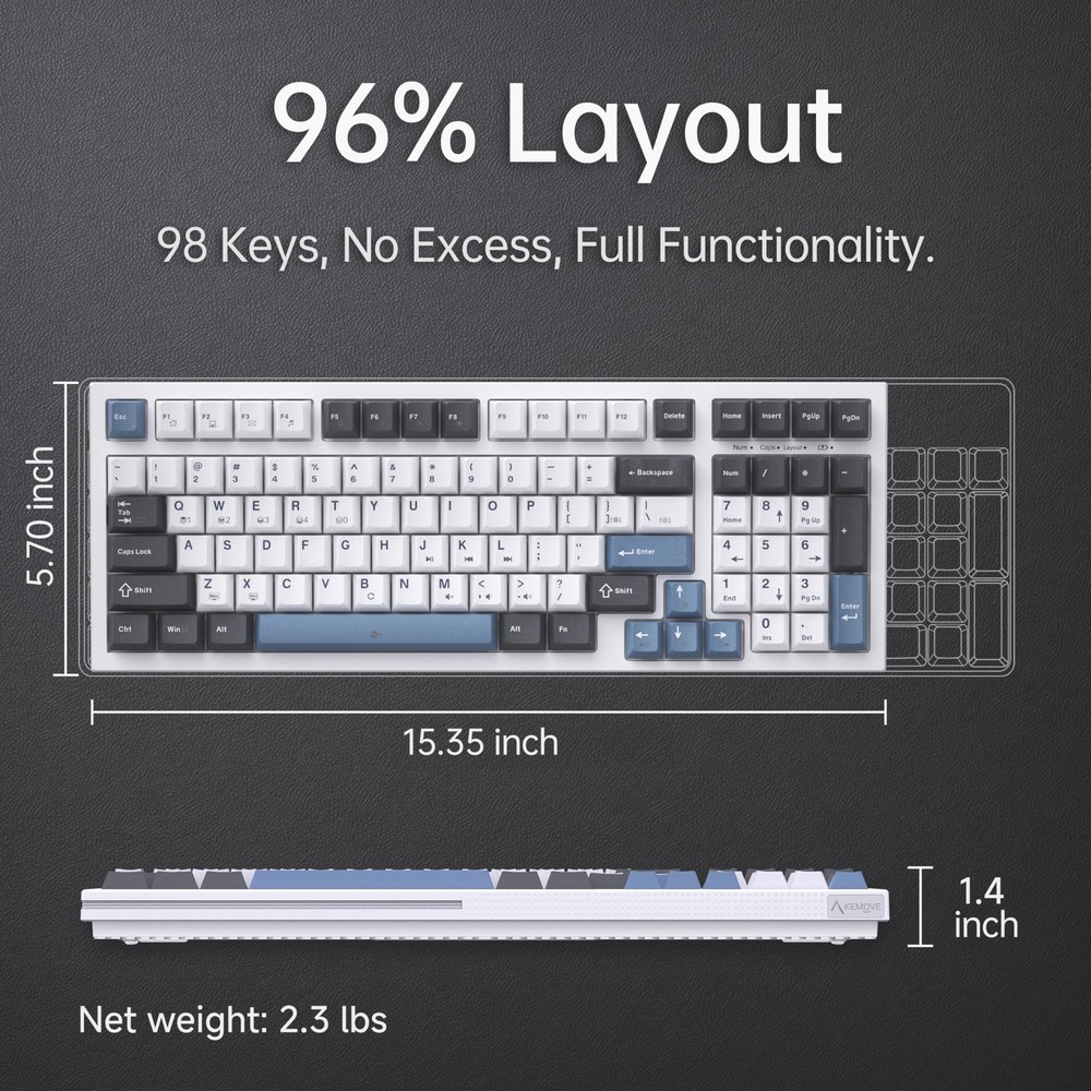 KEMOVE K98SE Mechanical Gaming Keyboard, 98 Keys LED Backlit Programmable, 96...