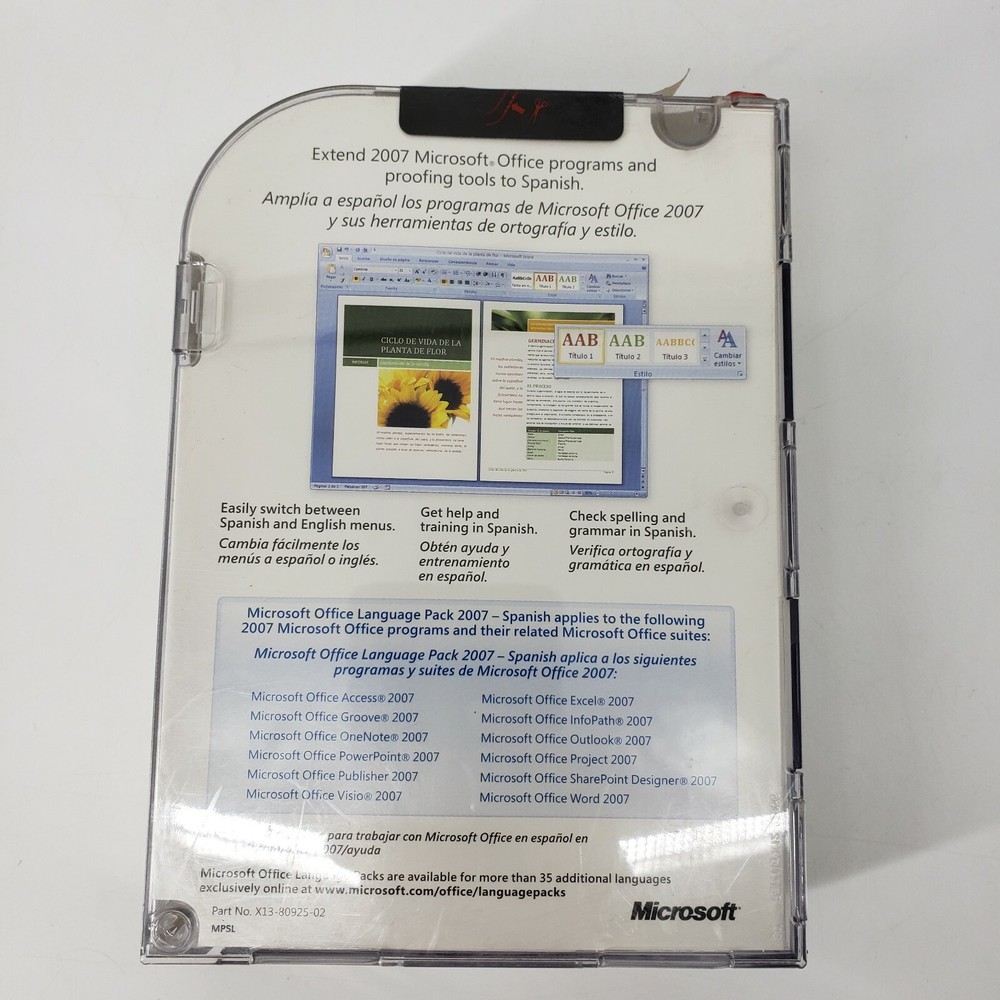 2007 Microsoft Office Language Pack Spanish Computer CD For Windows New Sealed