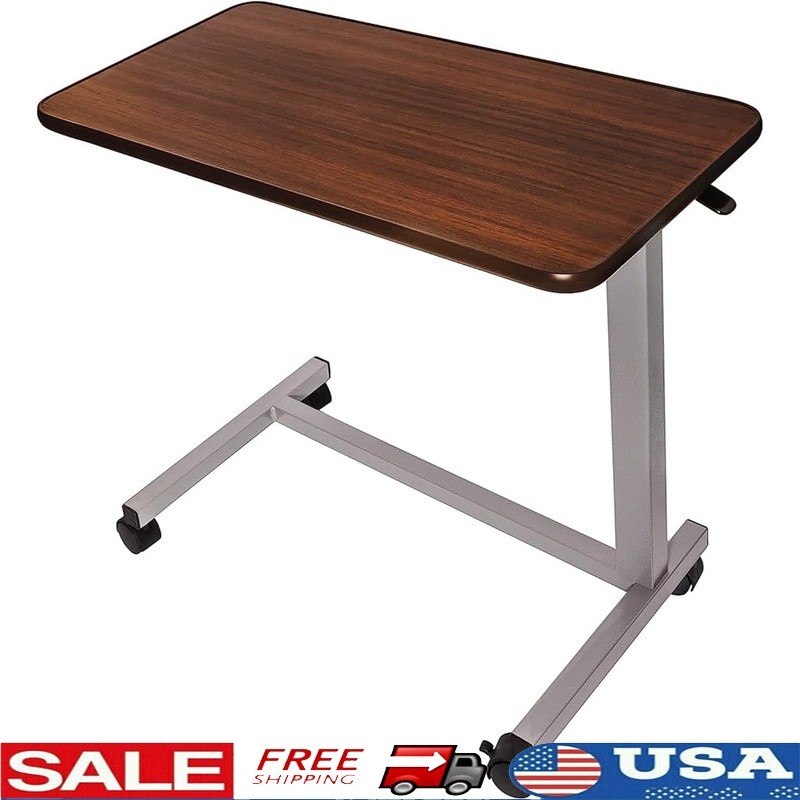 Height Adjustable Overbed Table Rolling Table Disabled Eating Reading Working US
