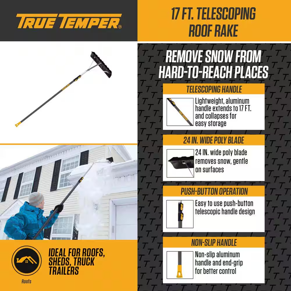 86 In. Aluminum Handle 17 Ft. Telescoping Roof Rake