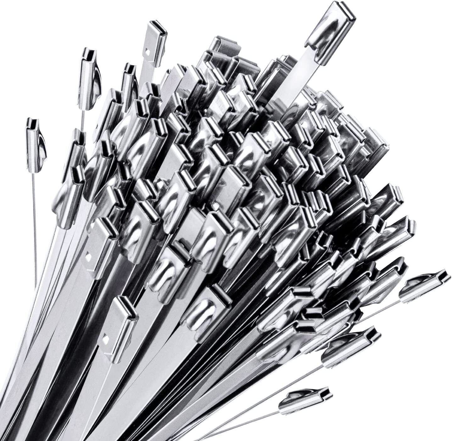 100 Pcs Stainless Steel Metal Zip Ties Heavy Duty Self-Locking Cable Ties US