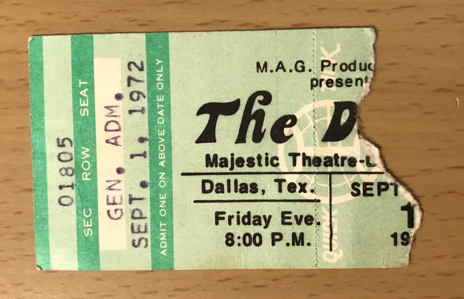1972 THE DOORS FULL CIRCLE TOUR DALLAS CONCERT TICKET STUB LIGHT MY FIRE 1805