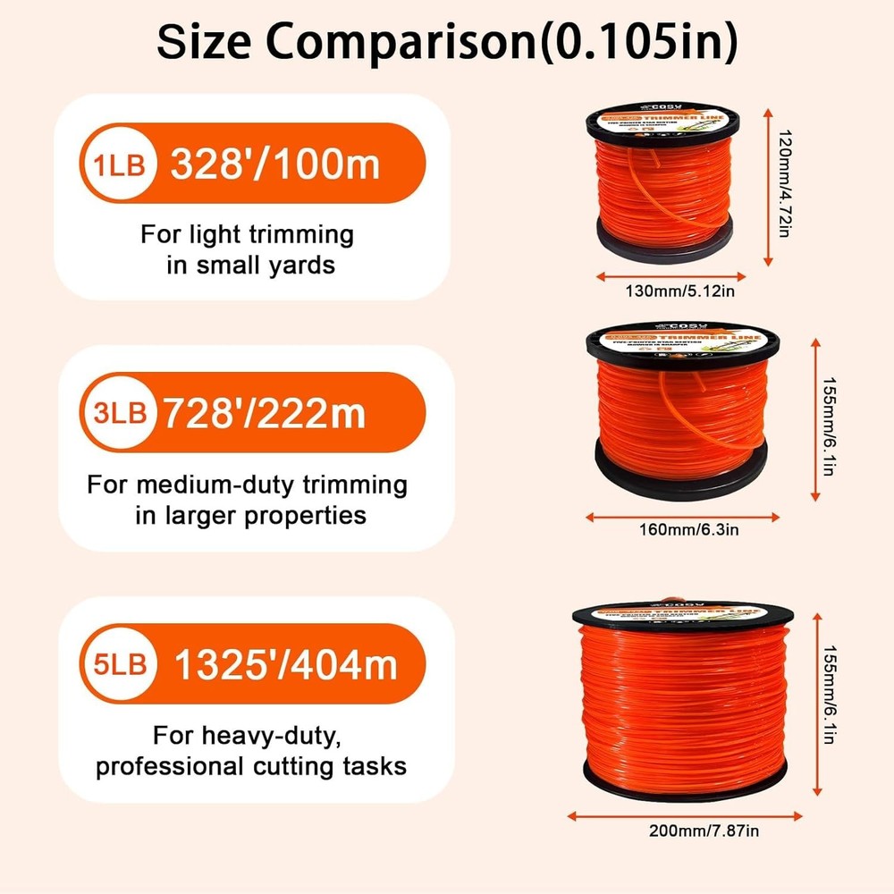 String Trimmer Line, Commercial Grade Orange Pentagon Weed Eater String, Premium