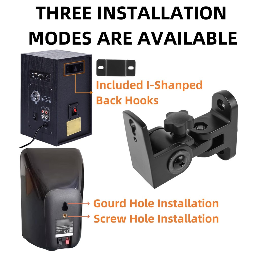 Universal Speaker Wall/Ceiling Mount Brackets,180°Adjustment,2 Packs Black Metal