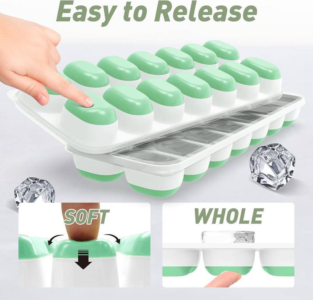 Ice Cube Tray with Lid, 2 Packs 28 Cubes Durable Stackable Ice Cube Trays for Fr
