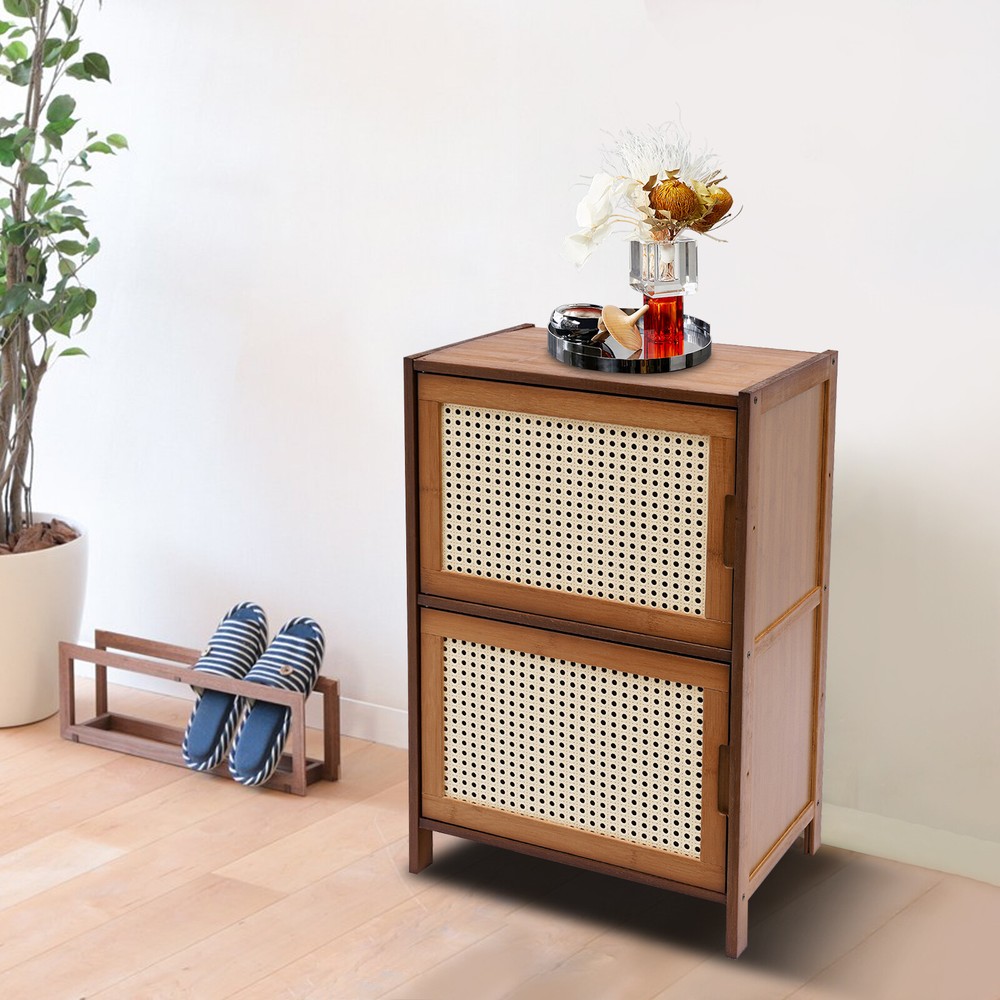 Bamboo Side Table End Table Bedside Tables Night Stand Dark Brown Sideboard USA