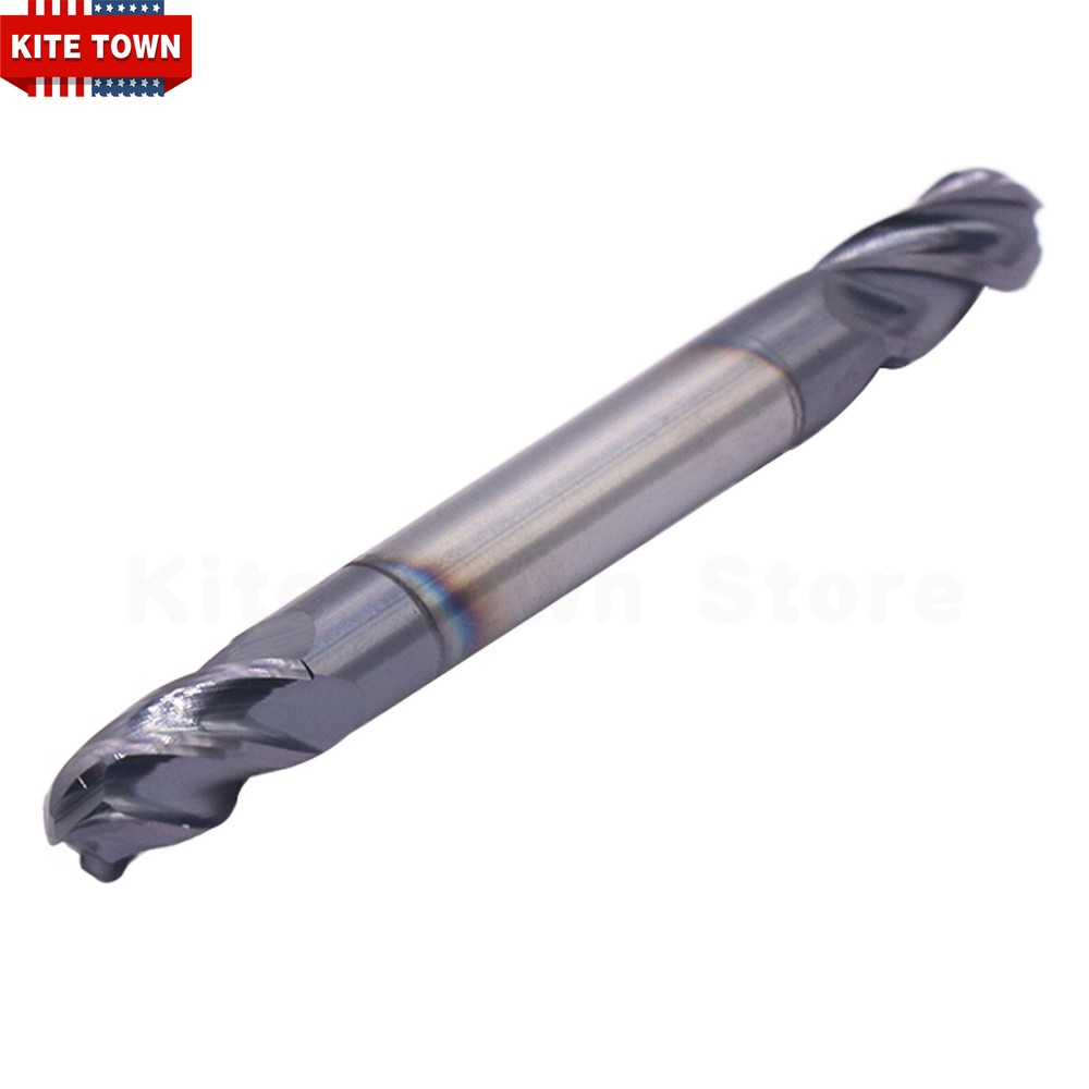 5Pcs 4 Flute 1/4" Solid Carbide Ball Nose End Mill - Double End - AlTiN Coated