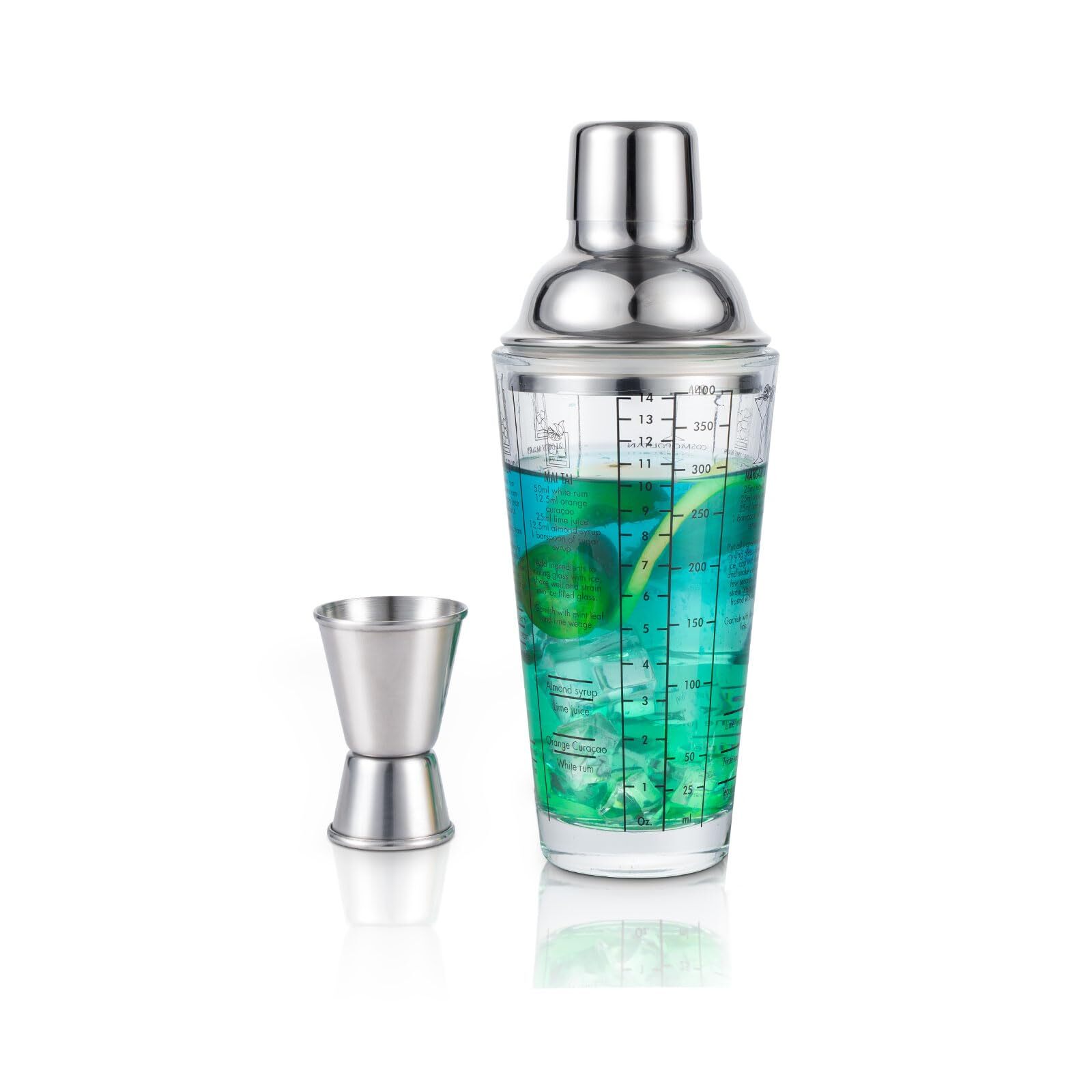 14oz Glass Cocktail Shaker with Recipe Drink Shaker Bartender Kit for Mixing