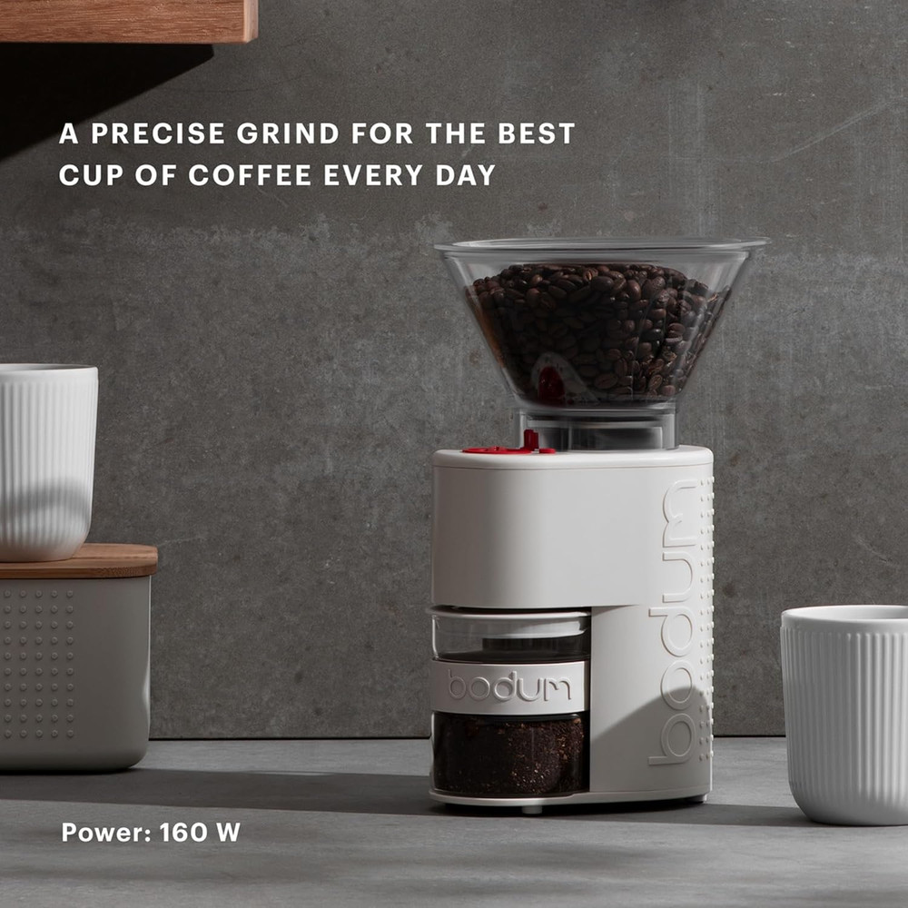 Bistro Electric Burr Coffee Grinder with Timer & 12 Grind Settings - White