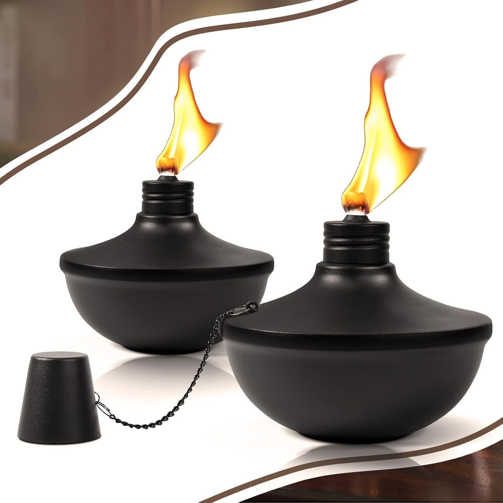 2-Pack Upgraded Tabletop Torches, 24 Oz Citronella Torch Lights, Refillable Torc