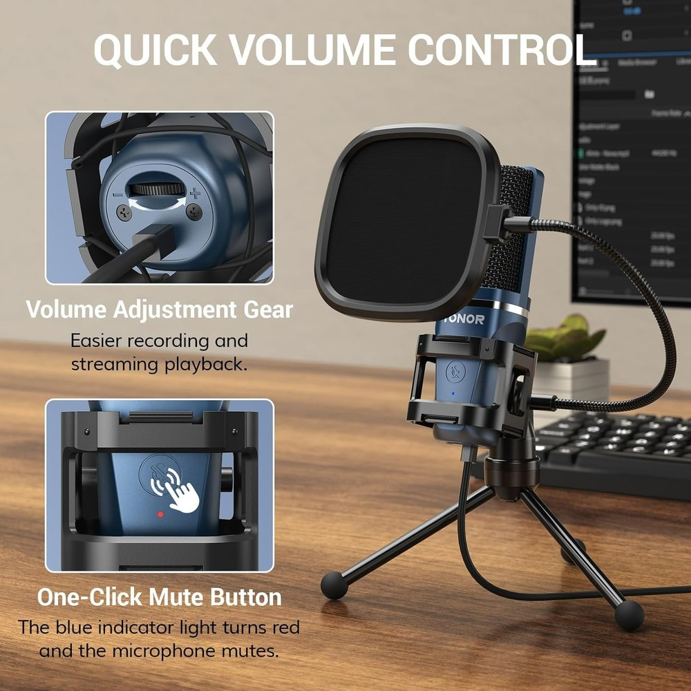 TC-777 Podcast Microphone, USB Computer Microphone, Cardioid Condenser PC Mic...