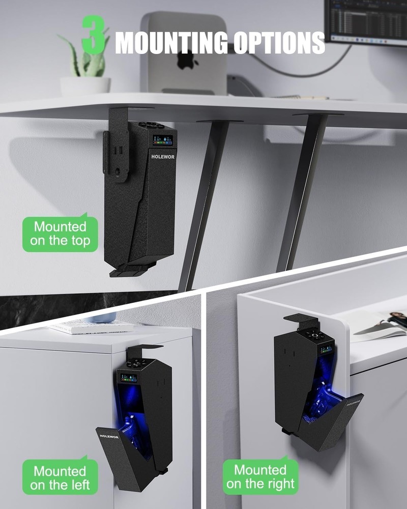 Biometric Pistol Safe Fingerprint Quick Access Drop Down Hand Single Mount Pi...