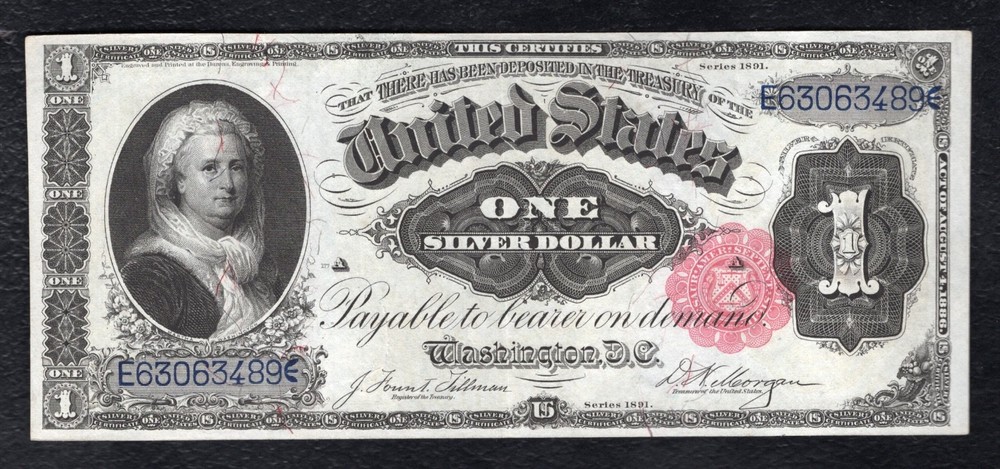 FR. 223 1891 $1 ONE DOLLAR “MARTHA” SILVER CERTIFICATE NOTE EXTREMELY FINE