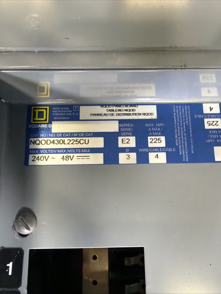NQOD430L225CU Square D Interior PanelBoard With Breakers 225Amp