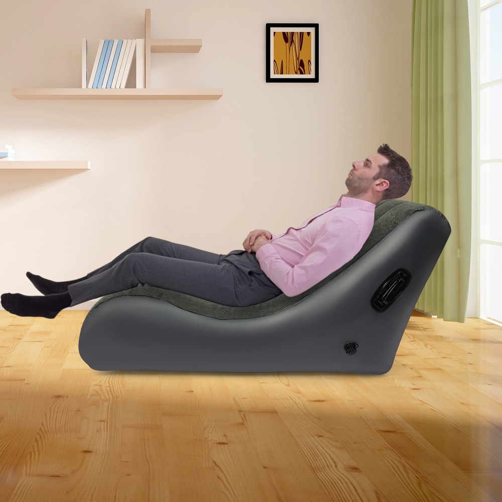Double Layer Nozzle Inflatable Sofa Bed S-Shaped Flocked Lounger with Handles