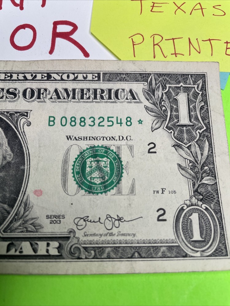 2013 B Duplicate Serial Number Error $1 B 08832548* Fort Worth Texas Star Note