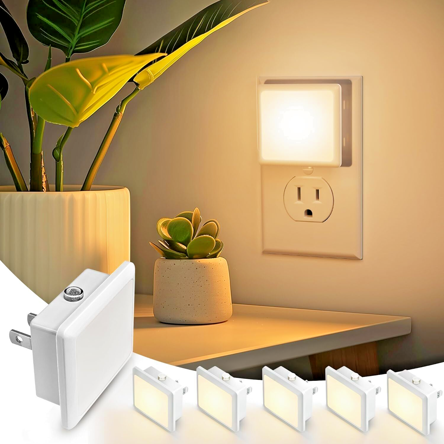 2 X Plug in LED Night Light 3000K Soft White .3W Bright Auto Dusk to Dawn Sensor